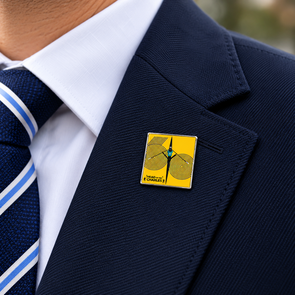 Head of the Charles Regatta 60th Anniversary Rowing Lapel Pin - In Use on Suit