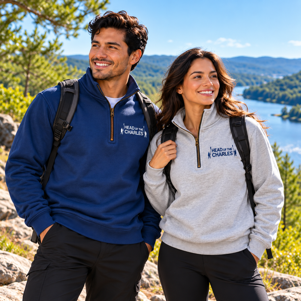 Head of the Charles 1/4 Zip Cotton Embroidered Primary Logo Sweatshirt in Use Outdoor Setting