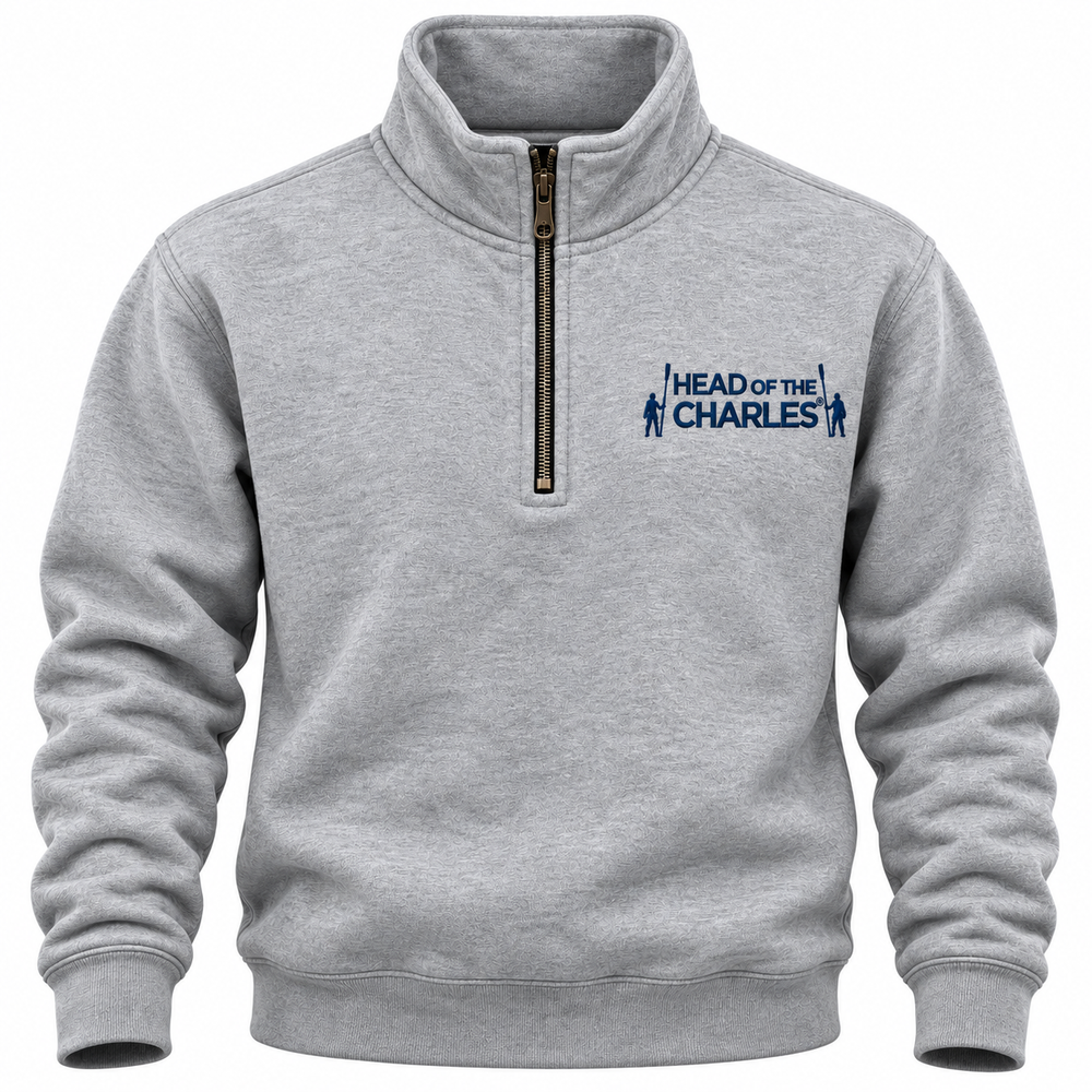 Head of the Charles 1/4 Zip Cotton Embroidered Primary Logo Sweatshirt Gray