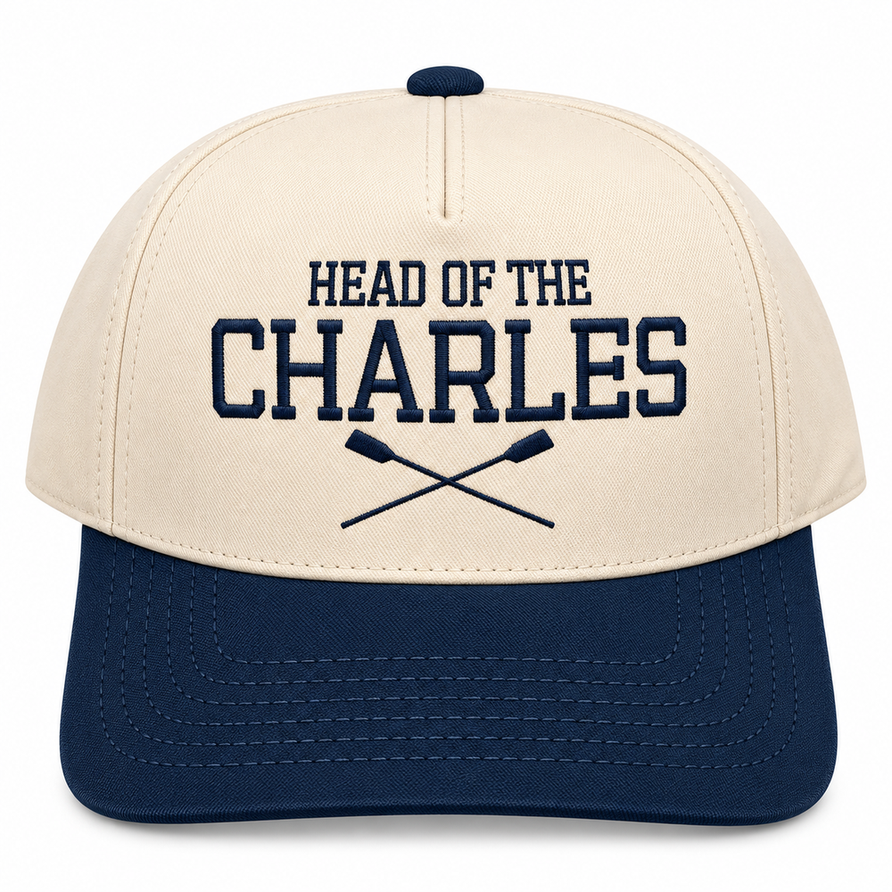 Head of the Charles Embroidered Logo with Crossed Oars 5-Panel Hat Cream / Navy Brim and Logo Front View