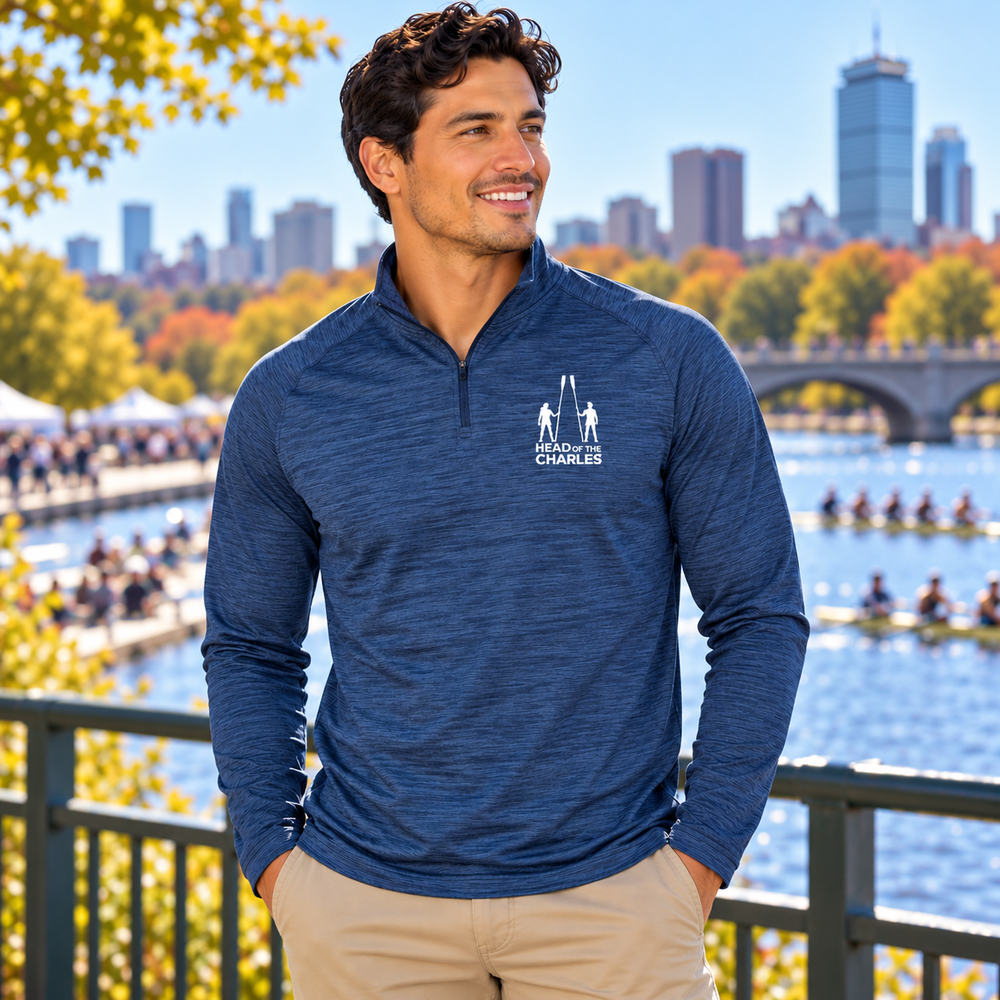 Head of the Charles Mens Performance 1/4 Zip Pullover – Navy In Use Outdoor Setting