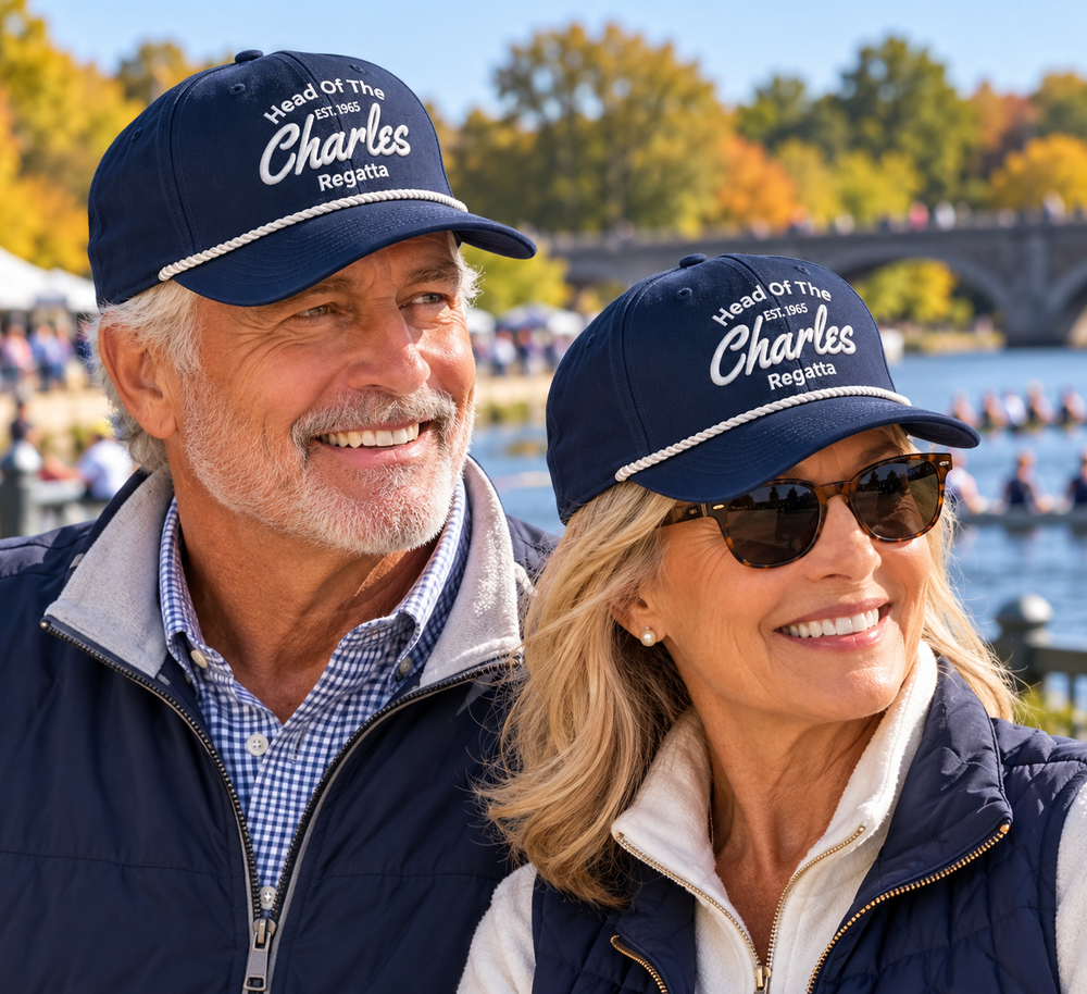 Head of the Charles Embroidered "Head Of The Charles EST. 1965 Regatta" Rope Hat with Snapback, Navy in Use Outdoor Setting