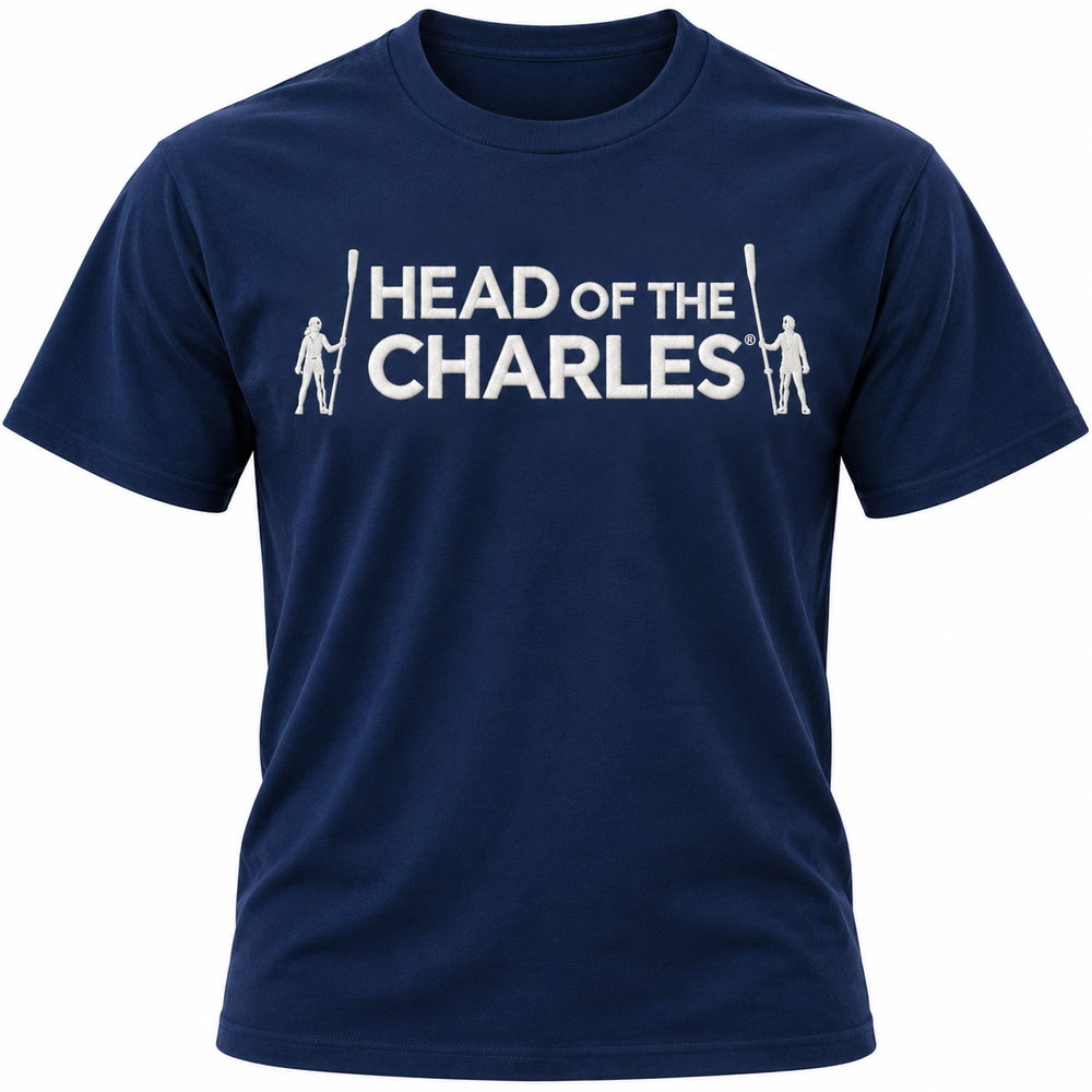 Head of the Charles Embroidered Vertical Logo Short Sleeve T-Shirt, Navy Product View