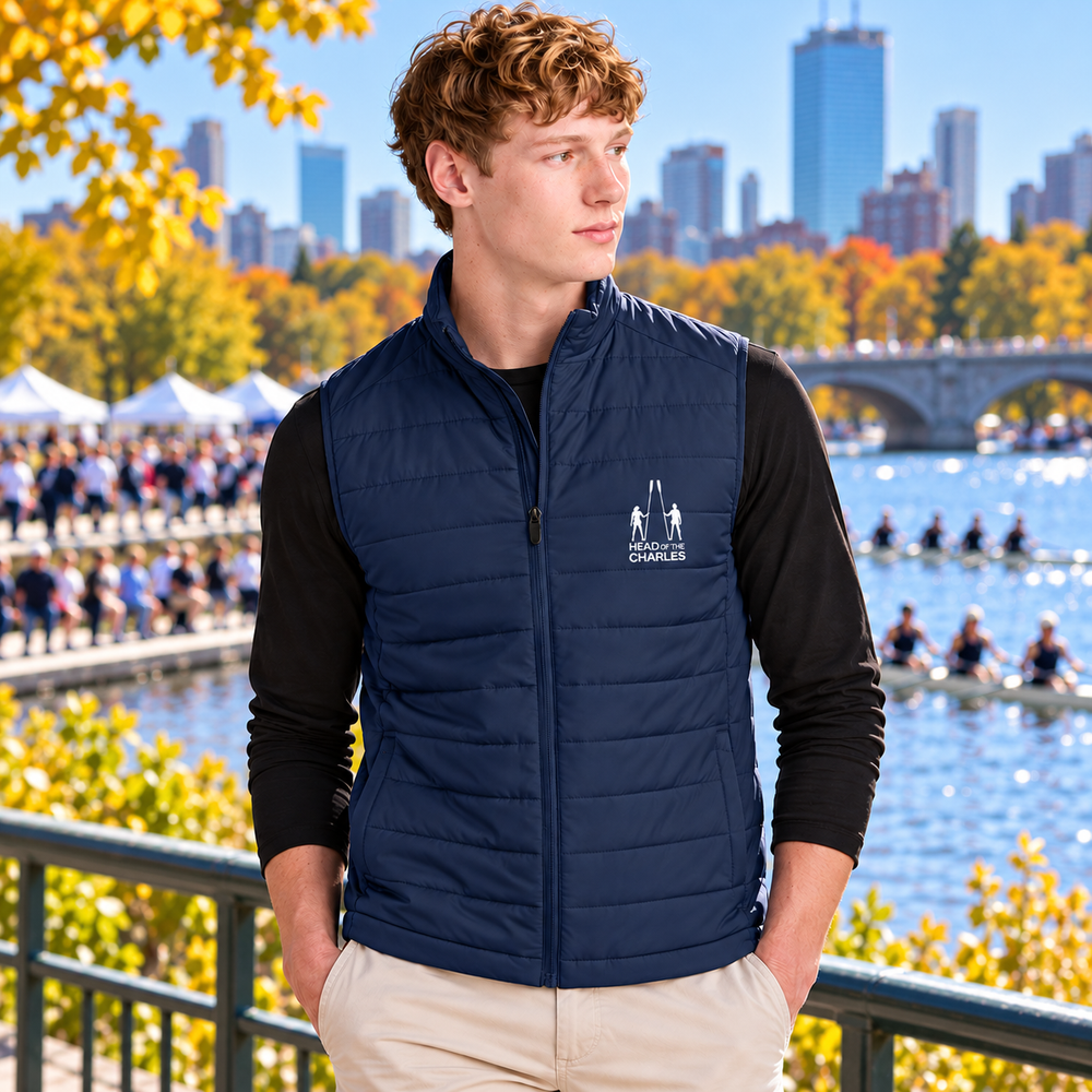 Head of the Charles Primary Logo Insulated Performance Vest – Navy In Use Outdoor Event