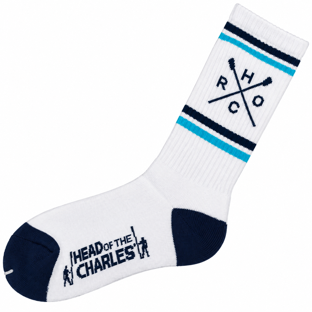 Head of the Charles HOCR with Crossed Oars Crew Socks White / Blue Striped Product View