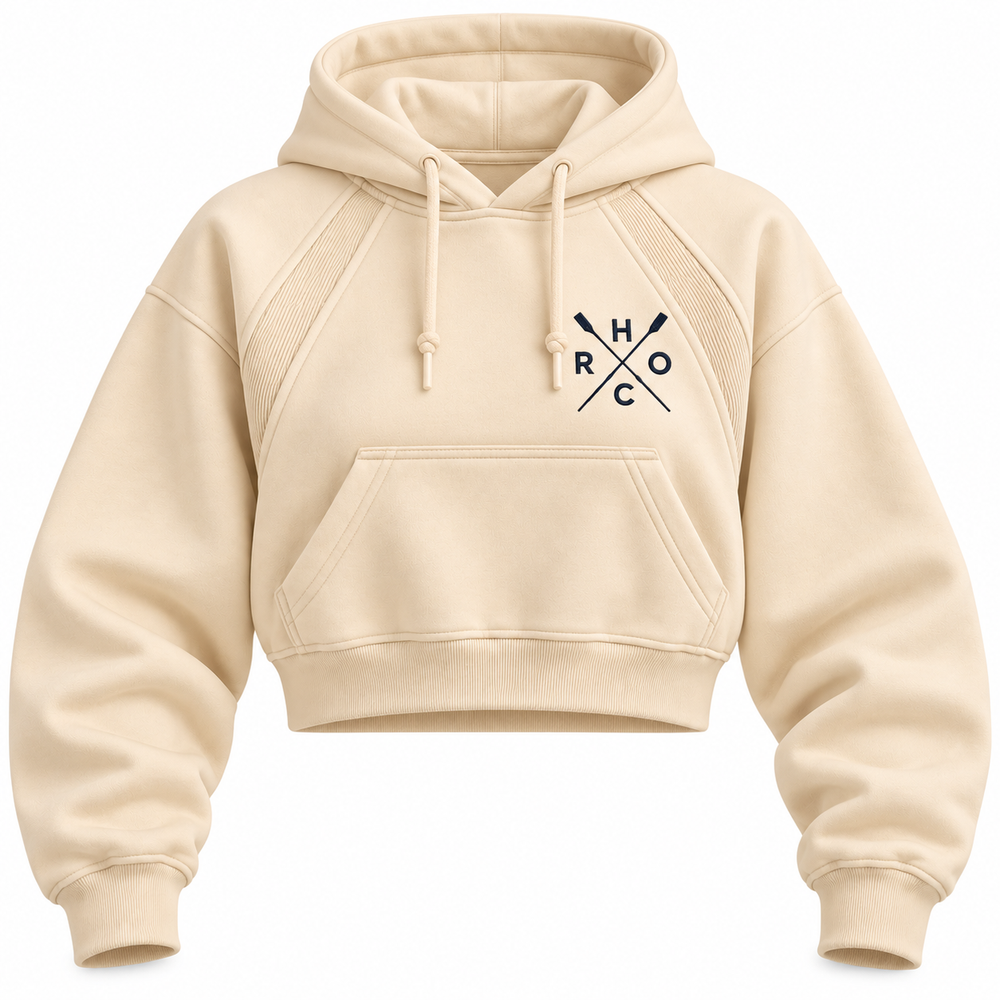 Head of the Charles Women Softstreme 1/4 Zip Crop Top Embroidered HOCR with Crossed Oars Hoodie, Cream - Product View