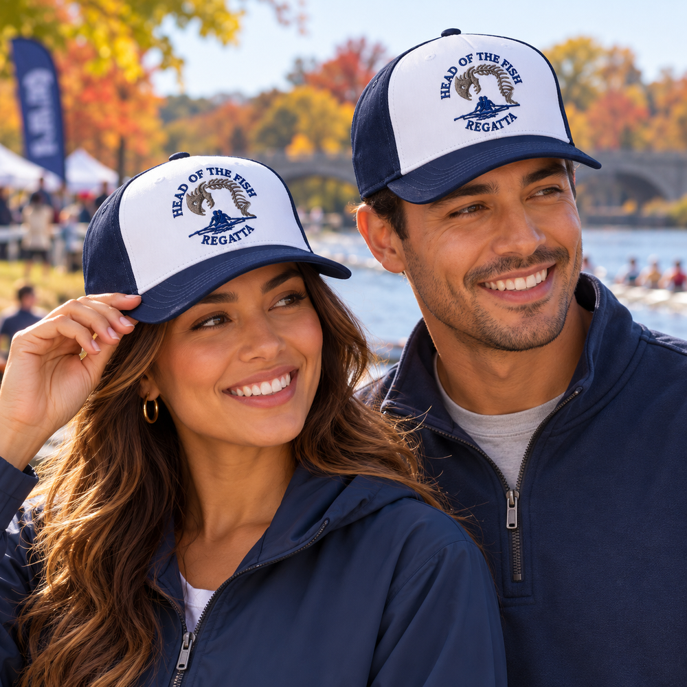 Head of the Fish Regatta Embroidered 5-Panel Baseball Cap In Use Outdoor Event