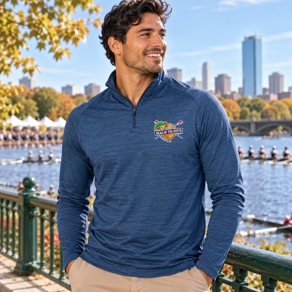 Head of the South 1/4 Quarter Zip Performance Embroidered Logo Sweatshirt, Navy - In Use Outdoor Event