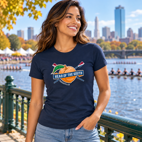 Head of the South Primary Logo 100% Cotton Short Sleeve T-Shirt, Navy - In Use Outdoor Event