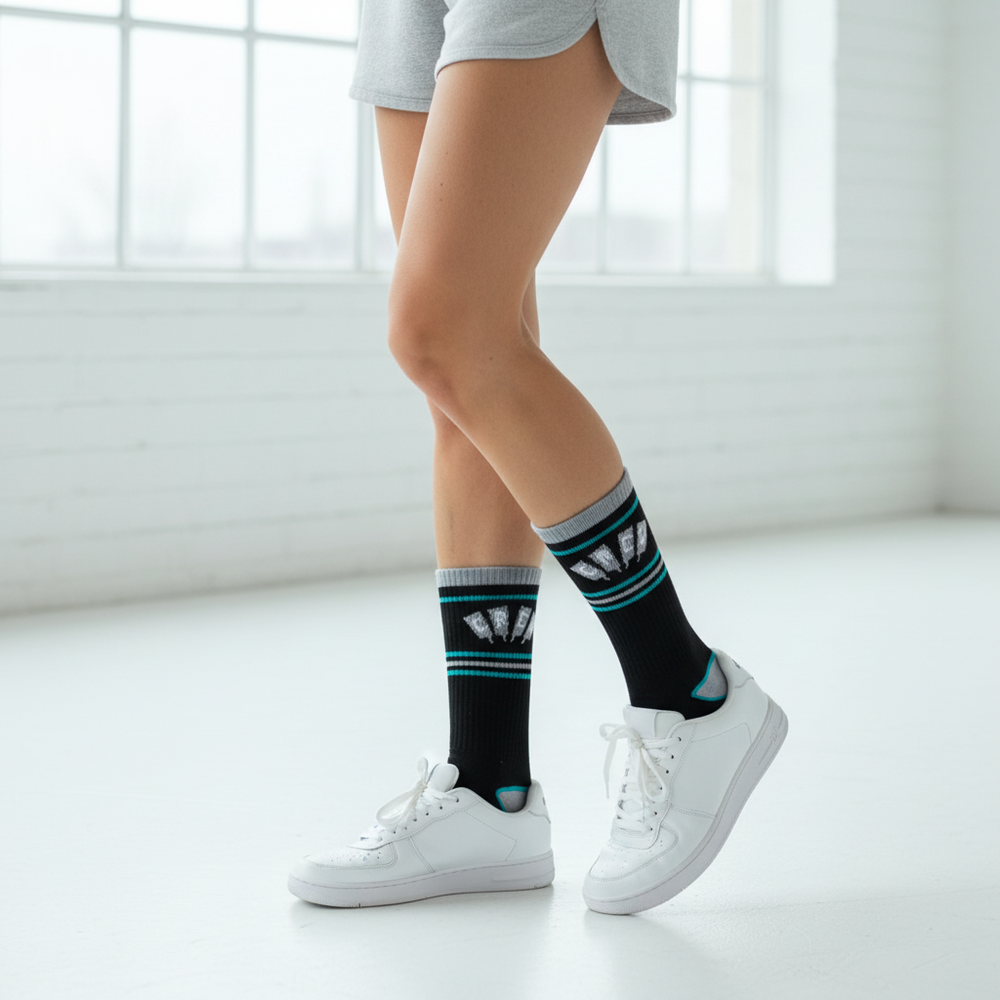 CREW USA Four Oars Socks Black & Teal  In Use