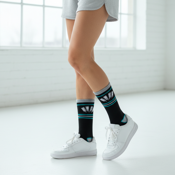 CREW USA Four Oars Socks Black & Teal  In Use