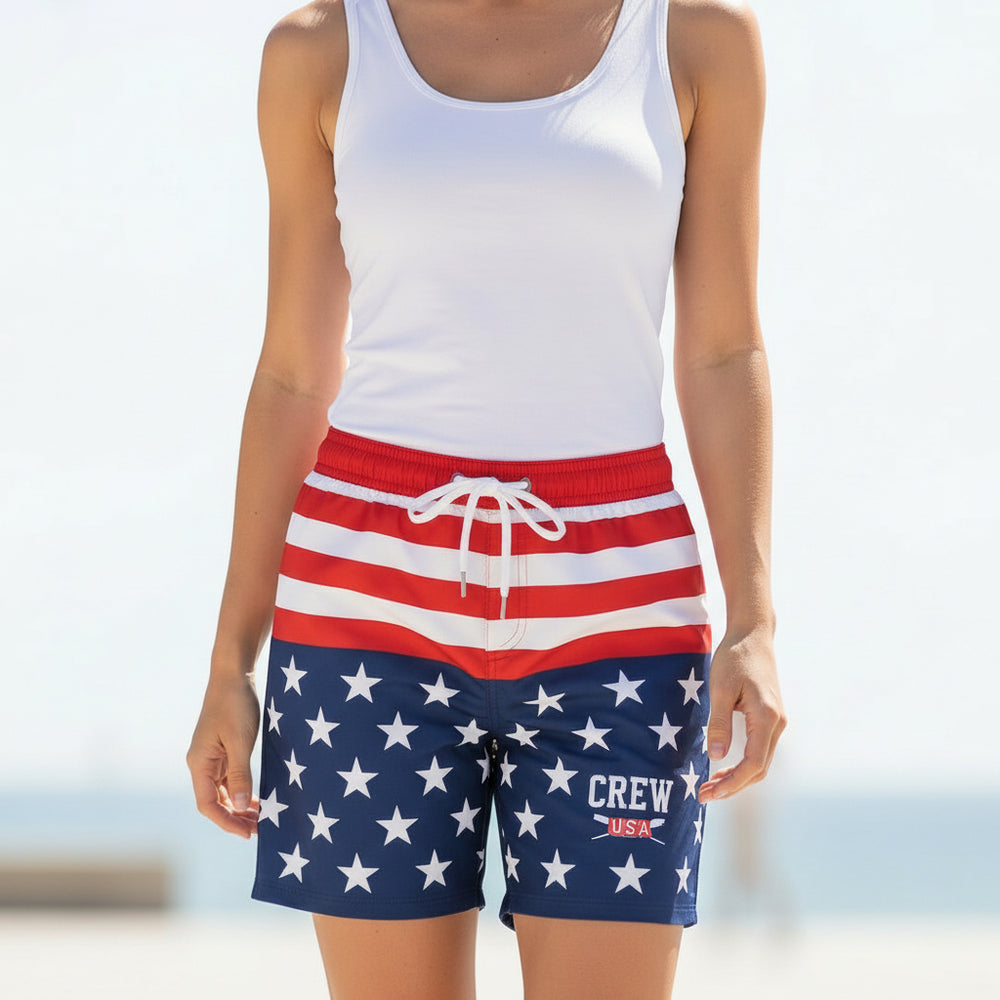 Crew American Flag Shorts Close Up
