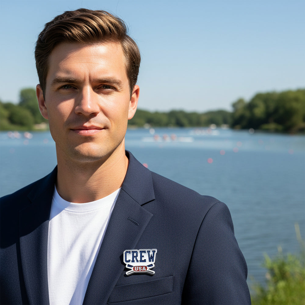 Crew USA Metal Lapel Pin in Use