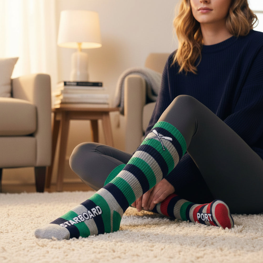 CREW USA Port & Starboard Striped Pattern Sock In Use 