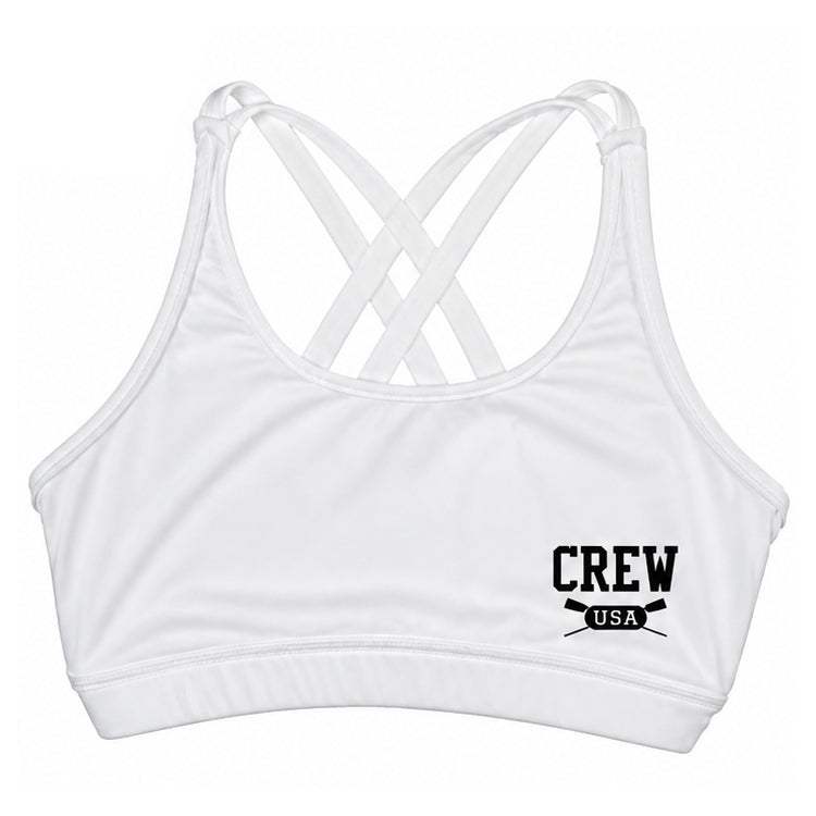 CREW USA Primary Logo Strappy Sports Bra White