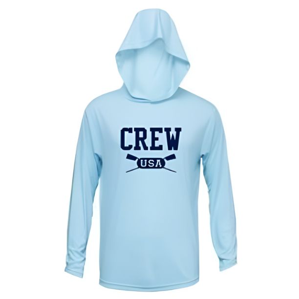 CREW USA Primary Logo UV Performance Hooded Pullover Heather Light Blue