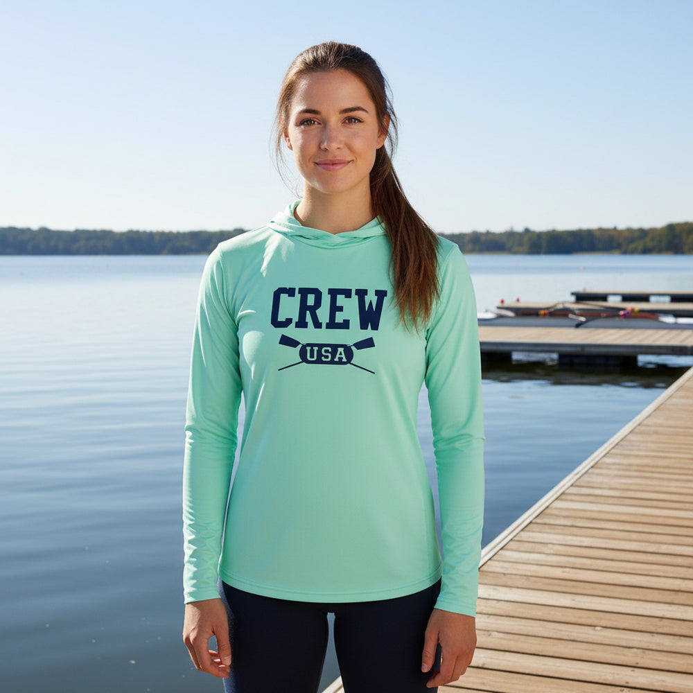 CREW USA Primary Logo UV Performance Hooded Pullover Lake View