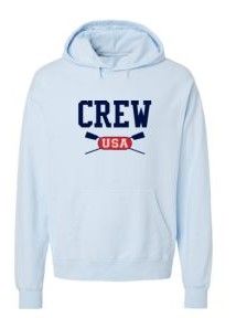 CREW USA Primary Logo Soft Dyed Embroidered Hooded Sweatshirt Chambray 