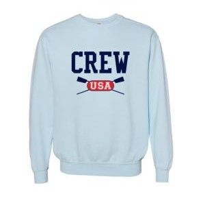 CREW USA Primary Logo Soft Dyed Embroidered Crewneck Sweatshirt Chambray 